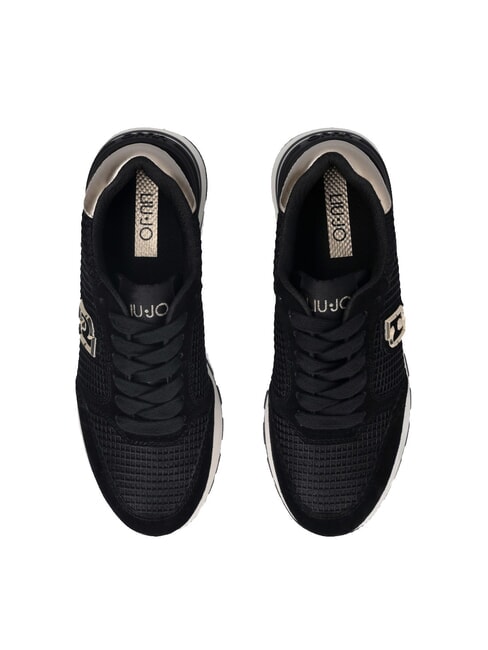 AMAZING 25 Teniși din piele întoarsă și plasă negru/aur deschis - Pantofi femei