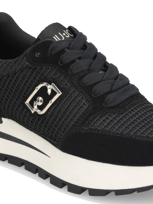 AMAZING 25 Teniși din piele întoarsă și plasă negru/aur deschis - Pantofi femei