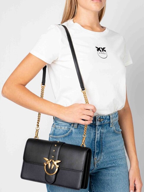 LOVE ONE CLASSIC Geantă de umăr din piele cu clapă aur negru-vechi - Genți femei