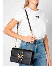 PINKO LOVE ONE CLASSIC Geantă de umăr din piele cu clapă aur negru-vechi - Genți femei - 8