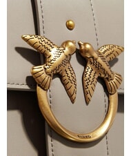 PINKO LOVE ONE CLASSIC Geantă de umăr din piele cu clapă nuc-aur antic - Genți femei - 3