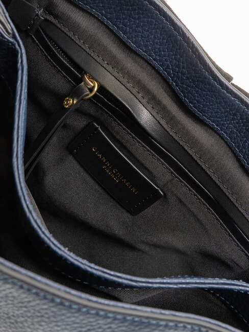 HELENA ROUND Geantă mică de umăr din piele BLUE - Genți femei