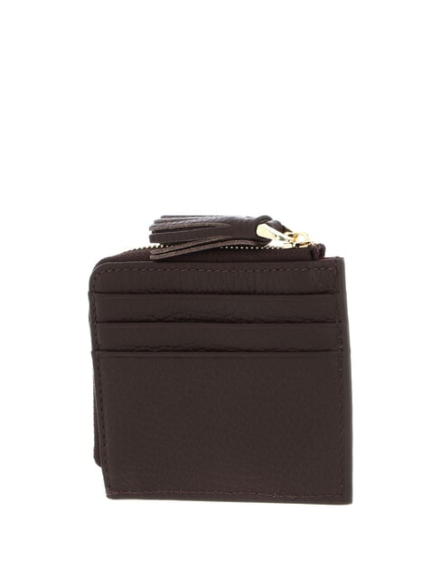 TASSEL Suport card cu fermoar din piele ciocanita brunetă - Portofele femei