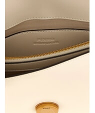 PINKO LOVE ONE CLASSIC Geantă de umăr mini din piele mătase alb-aur antic - Genți femei - 3