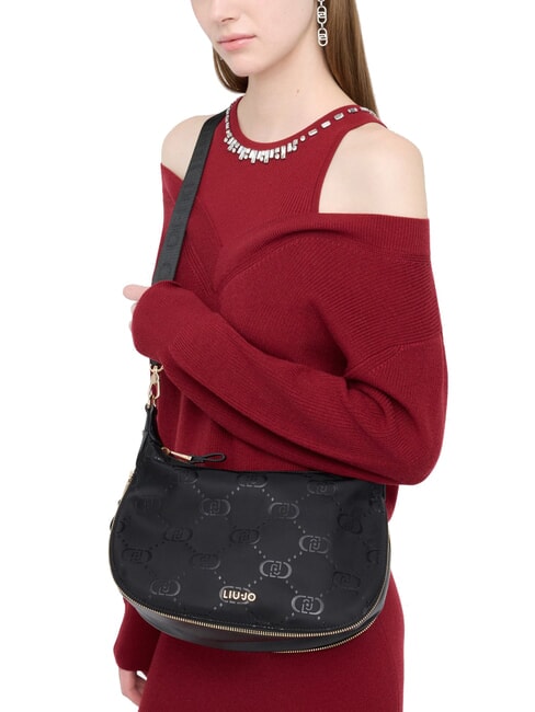 KALISKA Geantă hobo medie din nailon BLACK - Genți femei