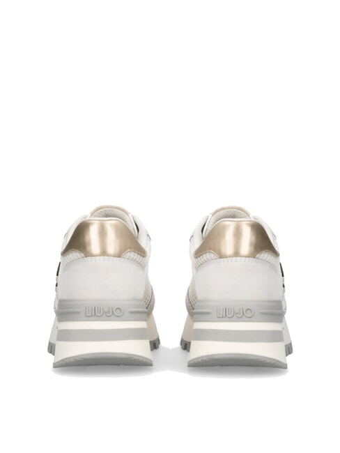 AMAZING 25 Teniși din piele &icirc;ntoarsă și plasă alb-gălbui/auriu deschis - Pantofi femei