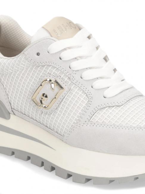 AMAZING 25 Teniși din piele întoarsă și plasă alb-gălbui/auriu deschis - Pantofi femei