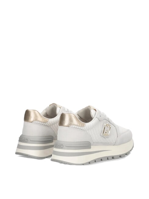 AMAZING 25 Teniși din piele &icirc;ntoarsă și plasă alb-gălbui/auriu deschis - Pantofi femei