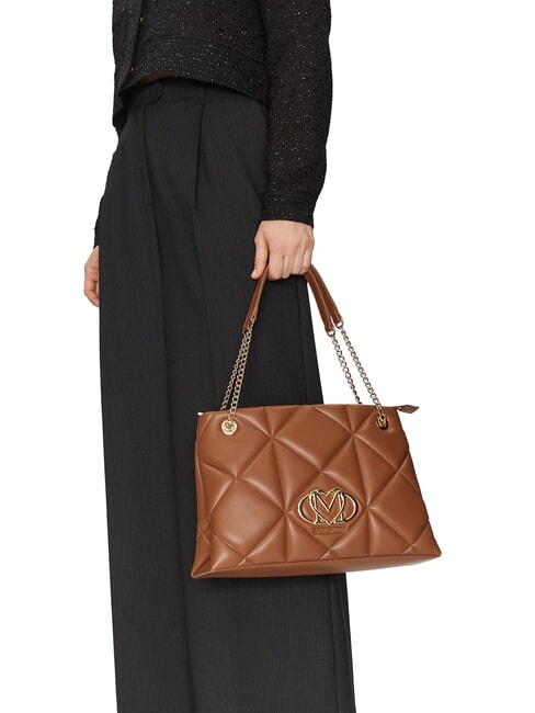 GEOMETRIC Geantă de umăr cu mânere cu lanț cămilă - Genți femei