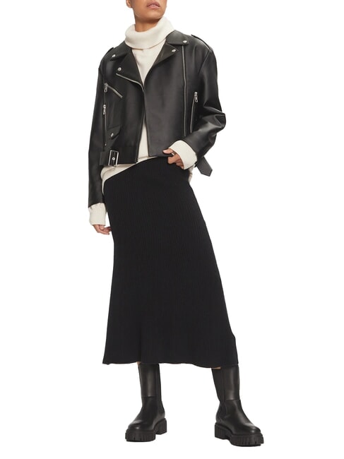 CK Fustă midi evazată cu nervuri ck negru - Fuste pentru femei