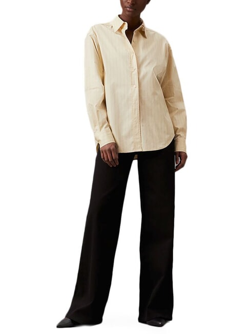 CK Cămașă cu mânecă lungă, croială lejeră frasin de lemn / dungă de cafea cu gheață - Cămăși