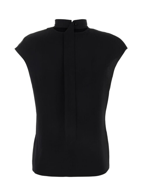 CK Cămașă cu guler &icirc;nalt și m&acirc;necă scurtă, decupată ck negru - Cămăși