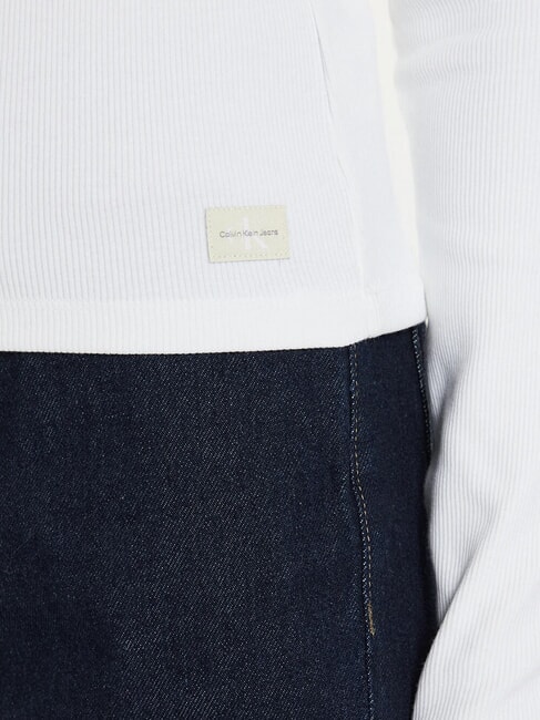 CK JEANS Pulover cu guler rotund și nervuri alb strălucitor - Pulovere pentru femei