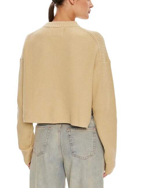 CK JEANS Pulover cu guler rotund și logo kaki pal - Pulovere pentru femei