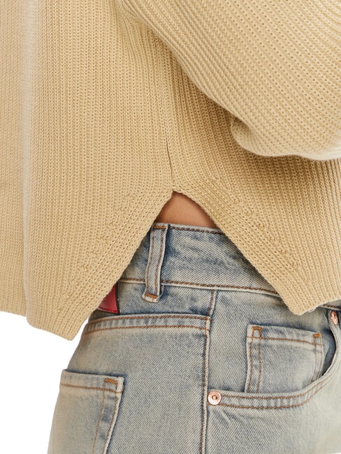 CK JEANS Pulover cu guler rotund și logo kaki pal - Pulovere pentru femei