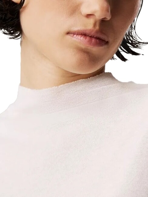 CK JEANS Pulover cu guler înalt din bumbac fildeş - Pulovere pentru femei