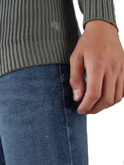 CK JEANS Pulover cu guler rotund și nervuri gri infinit - Pulovere pentru bărbați