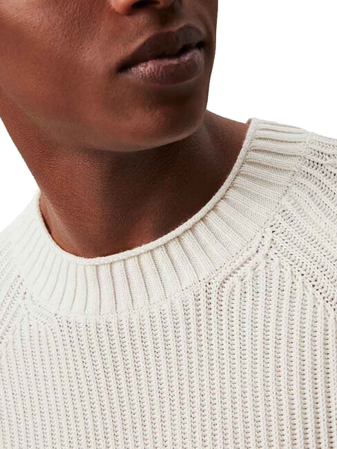 CK JEANS Pulover cu guler rotund și nervuri fildeş - Pulovere pentru bărbați