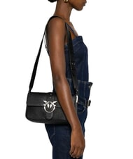 PINKO LOVE ONE CLASSIC SLOUCHY Geantă de umăr din piele limuzină neagră - argintiu mat - Genți femei - 4