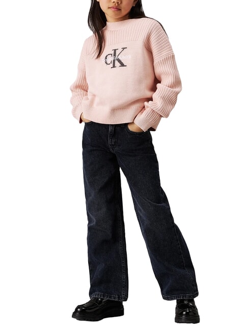 CK KIDS Blugi de fete cu croială lejeră albastru negru rigid - Pantaloni pentru copii