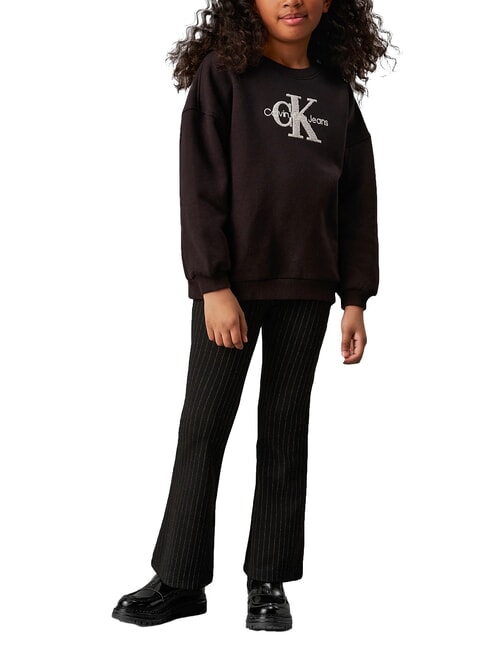 CK KIDS Pantaloni cu talie &icirc;naltă și dungi subțiri pentru fete ck negru - Pantaloni pentru copii