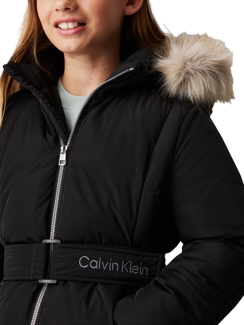 CK KIDS Geacă lungă de puf pentru fete cu glugă ck negru - Jachete pentru copii