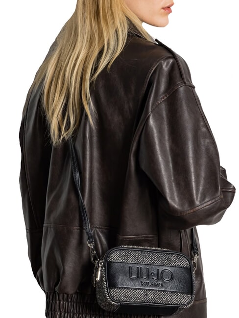 RIDHI Geantă mini de umăr din material herringbone BLACK - Genți femei