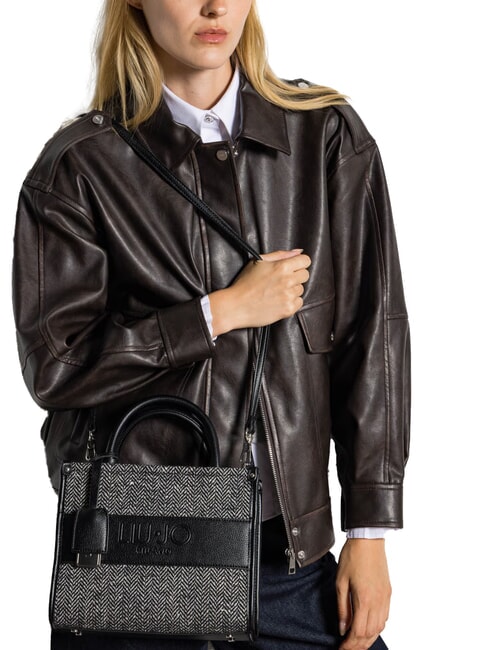 RIDHI Geantă tote cu model herringbone și curea de umăr BLACK - Genți femei