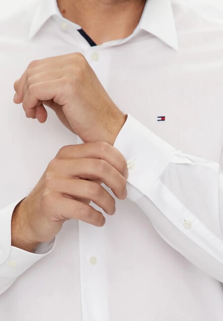 TH Cotton Cămașă cu mânecă lungă alb optic - Cămăși pentru bărbați