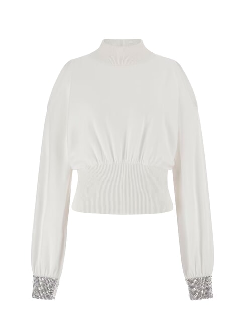 BLING Pulover cu guler &icirc;nalt și manșete decupate cu strasuri dovwhi - Pulovere pentru femei