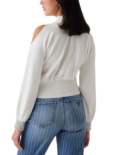 BLING Pulover cu guler înalt și manșete decupate cu strasuri dovwhi - Pulovere pentru femei