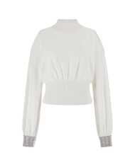 GUESS BLING Pulover cu guler înalt și manșete decupate cu strasuri dovwhi - Pulovere pentru femei - 4