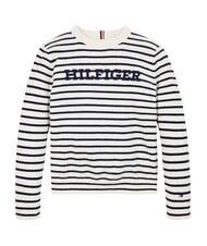 TOMMY HILFIGER TH KIDS Pulover cu guler rotund bază albă / dungă albastră - Pulovere pentru copii - 3