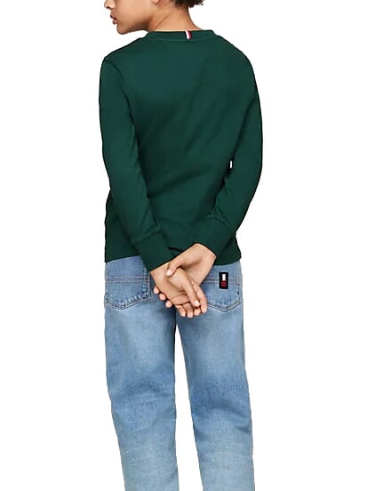 TH KIDS Tricou cu mânecă lungă din bumbac verde ornamental - Tricou copil