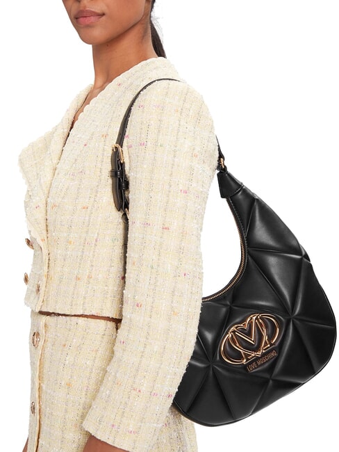 EMBOSSED Geantă de umăr hobo negru - Genți femei