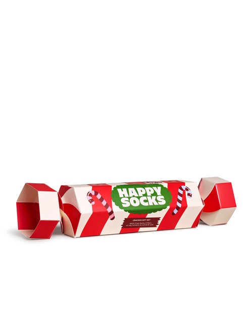HOLIDAY STRIPED CRACKER Set cadou de 2 perechi de șosete roșu închis - Șosete pentru bărbați