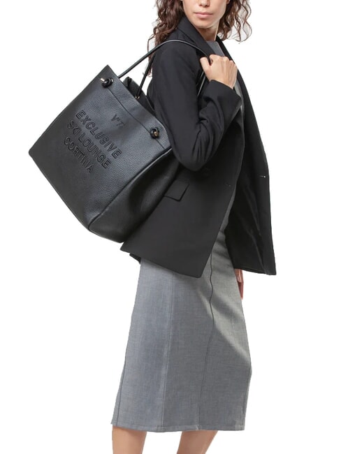 CORTINA Geantă de cumpărături de umăr negru - Genți femei