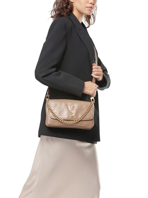 LOUISE Geantă de umăr medie cu mâner din lanț taupe - Genți femei