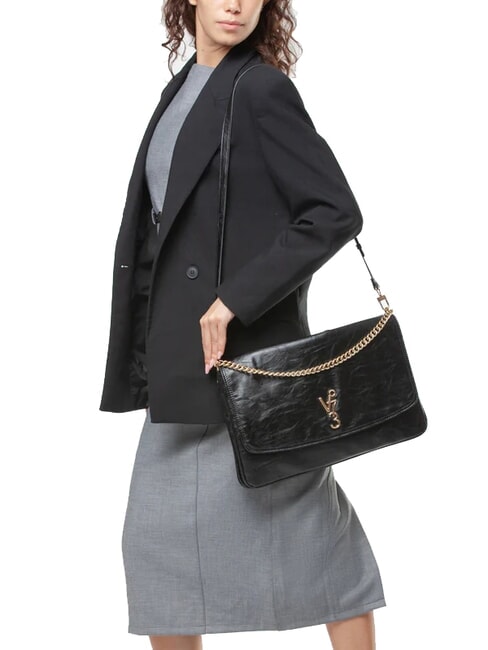 LOUISE Geantă de umăr mare cu mâner din lanț negru - Genți femei