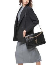 V73 LOUISE Geantă de umăr mare cu mâner din lanț negru - Genți femei - 6