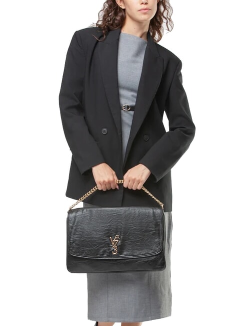 LOUISE Geantă de umăr mare cu mâner din lanț negru - Genți femei