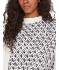 GUESS AUBREY Pulover cu croială lejeră 4g cremă și albastru - Pulovere pentru femei - 3