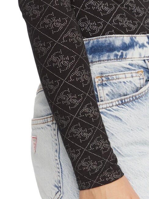 TEODORA Pulover cu mânecă lungă și guler rotund, cu strasuri jetbla - Pulovere pentru femei