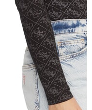 GUESS TEODORA Pulover cu mânecă lungă și guler rotund, cu strasuri jetbla - Pulovere pentru femei - 4