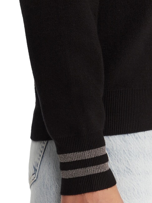 SILVIE LOGO Pulover cu guler rotund și strasuri jetbla - Pulovere pentru femei