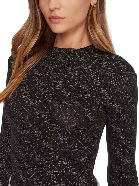 TEODORA Pulover cu m&acirc;necă lungă și guler rotund, cu strasuri jetbla - Pulovere pentru femei