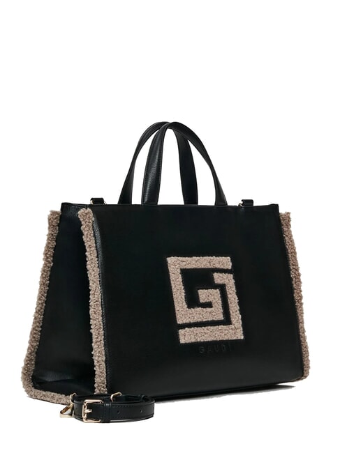 EMILY FUR Geantă de m&acirc;nă cu curea de umăr negru/gri-maro - Genți femei