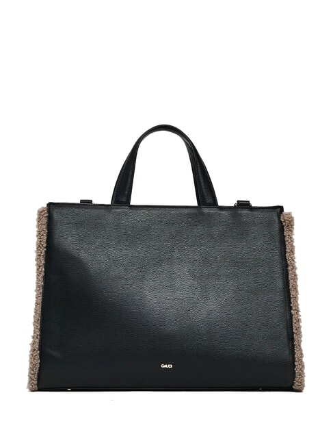 EMILY FUR Geantă de m&acirc;nă cu curea de umăr negru/gri-maro - Genți femei