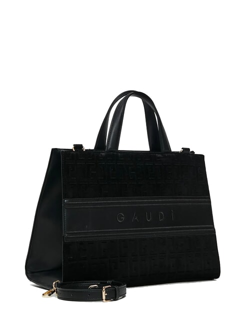 ADA VELUR L Geantă de mână cu inserții de catifea BLACK - Genți femei