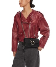 PINKO LOVE ONE CLASSIC Geantă de umăr mini din piele negru-argint vechi - Genți femei - 5